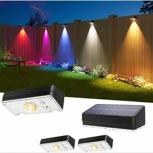 Outdoor solar fence light, 4/8 pieces per pack, 50 watt super bright, RGB color mode, IP65 waterproof grade, suitable for solar-powered fence lights for courtyards, fences, swimming pools, porches, backyards, providing day and night power supply (black)