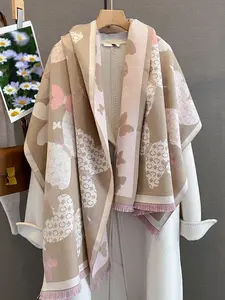 Autumn Winter Vintage Woven Fabric Butterfly Print Scarf, Warm Shawl, Outdoor Travel Dating Decoration, Stylish Clothing Accessory