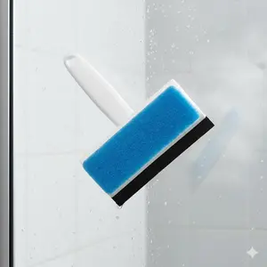 Dual-Sided Window Squeegee Sponge Scrubber, Multi-Surface Glass Tile Cleaning Brush, Waterproof Rust-Proof Bathroom Kitchen Scraper with Non-Slip Grip for Walls & Shower Doors