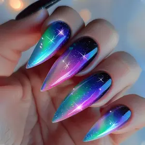 Mermaid Color False Nails, 1 Set Glossy Press on Nails for Women & Girls DIY Nail Art, Elegant Stick on Nails Kit