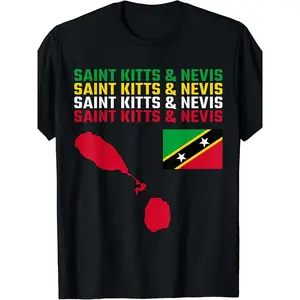BDHJYDB Saint Kitts and Nevis map and flag in colors of the flag T-Shirt.jpgSame style for men and women 2025 summer short-sleeved printed T-shirt pure 220G