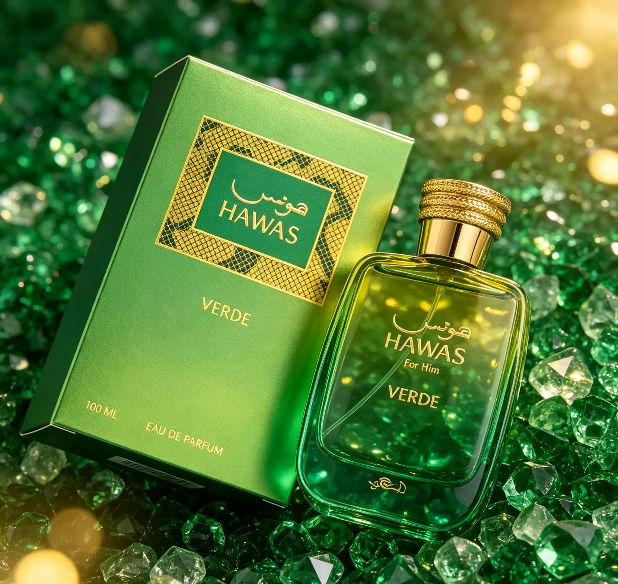 Hawas For Him Verde Eau de Parfum for Men 100ml 3.38 fl oz Long Lasting Fresh Woody Fragrance Daily Office Dating Masculine Perfume Luxury Gift For Him