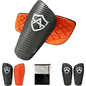 Shin Guards for Soccer - Youth & Adult Sizes for , Boys, Girls, Men, Women - Carbon-Textured Protective Shin Pads with Free Bag for Cleats & Guards