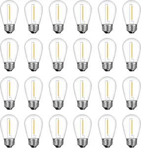 24 Pack S14 LED Replacement Light Bulbs, Shatterproof Plastic 1W Outdoor String Light Bulbs for Patio, Garden, Waterproof, E26 Regular Medium Screw Base, Warm White