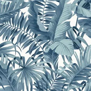 212 MAIN Blue Tropical Print Peel-and-Stick Self Adhesive Removable Custom Wallpaper, Indoor Home Decor for Living Room (Model NUS3148)
