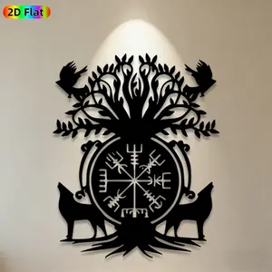 1pc Viking Vegvisir & Tree Metal Wall Art, Mystical Vegvisir Statue Mural, Ideal Gift for Halloween, Winter Solstice, Norse Mythology Enthusiasts, Weather-Resistant Metal Wall Decor , Perfect for Outdoor Fence & Indoor Wall Viking Culture Fans