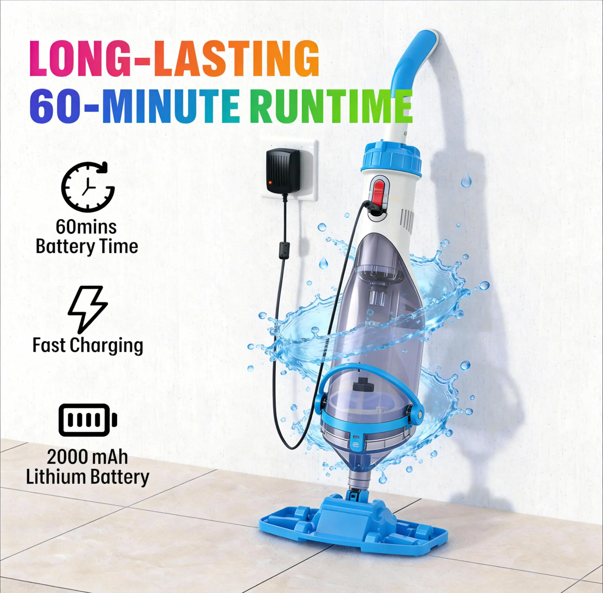 Garvee Upgraded Wireless Handheld Pool Cleaner, Rechargeable Suction Vacuum with Dual-Filter, Telescopic Pole Design, Portable Cleaning Tool for Above Ground Inground Pools and Spas
