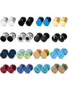 16 Pairs Fake Gauge Earrings for Men Women Stainless Steel Stud Earrings Cheater Ear Plug Faux Gauges Earrings Ear Tunnel