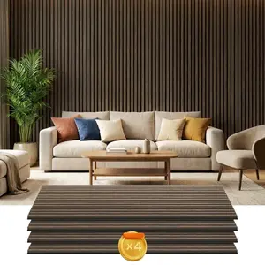 47"x24" Walnut Wood Acoustic Slat Panels, 4-Pack Sound-Absorbing 3D Wall Trim for Home Wall Decor (Home Improvement Building Supplies)
