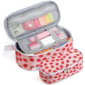 Large Capacity Pencil Case Portable Pencil Pouch Bag School Supplies for College Students Girls Boys Adults(Strawberry)