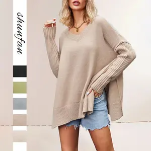 V-neck Plus Size Fashion Knitted Sweater Export Sexy Pullover Sweater Knitwear Womenswear