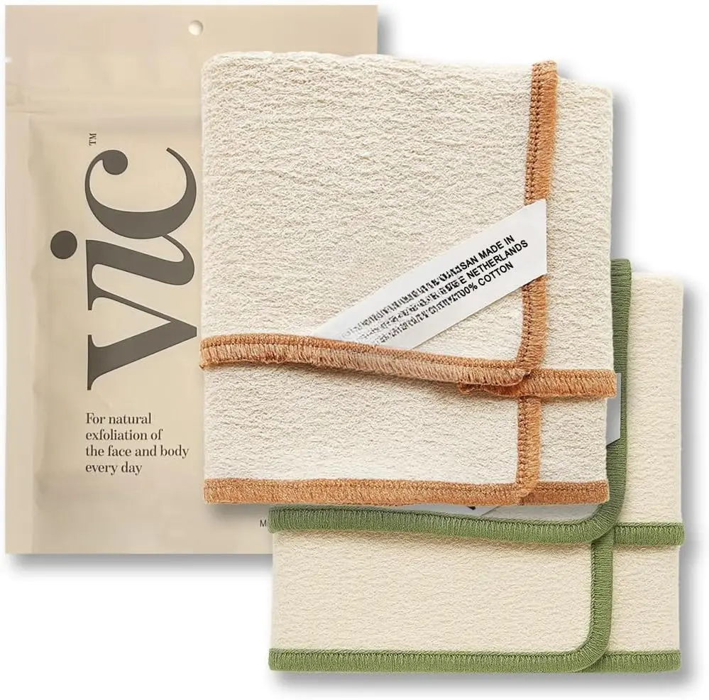 VIC Deep Exfoliating Face & Body Washcloth | Premium Natural Cotton | Intensive Skin-Renewing Texture | Artisan Made in The Netherlands | 14 x 17, 2-Pack