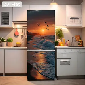 Self-Adhesive Refrigerator Stickers, Removable PVC Kitchen Decals, DIY Home Decor, Sunset Beach Pattern, 30x180cm, Set of 2, Decoration