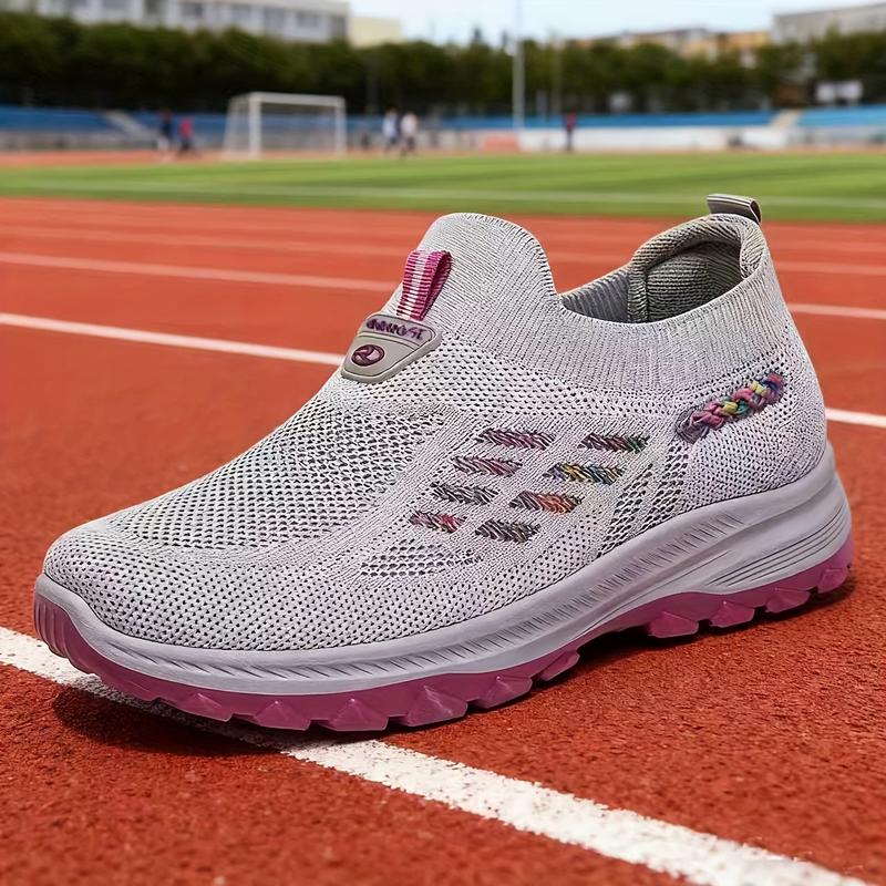 Women's Black Mesh Slip-On Sports Sneakers |   Neon Pink Accent Breathable Knit Upper Textured Non-Slip Sole Lightweight Daily/Outdoor Comfort Running Shoes