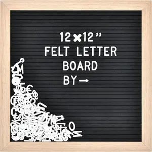 Felt Letter Board with 460 Letters, Numbers & Symbols - 12 x 12 inch Changeable Message Board with Wooden Frame Wall Mount Hook (Black)