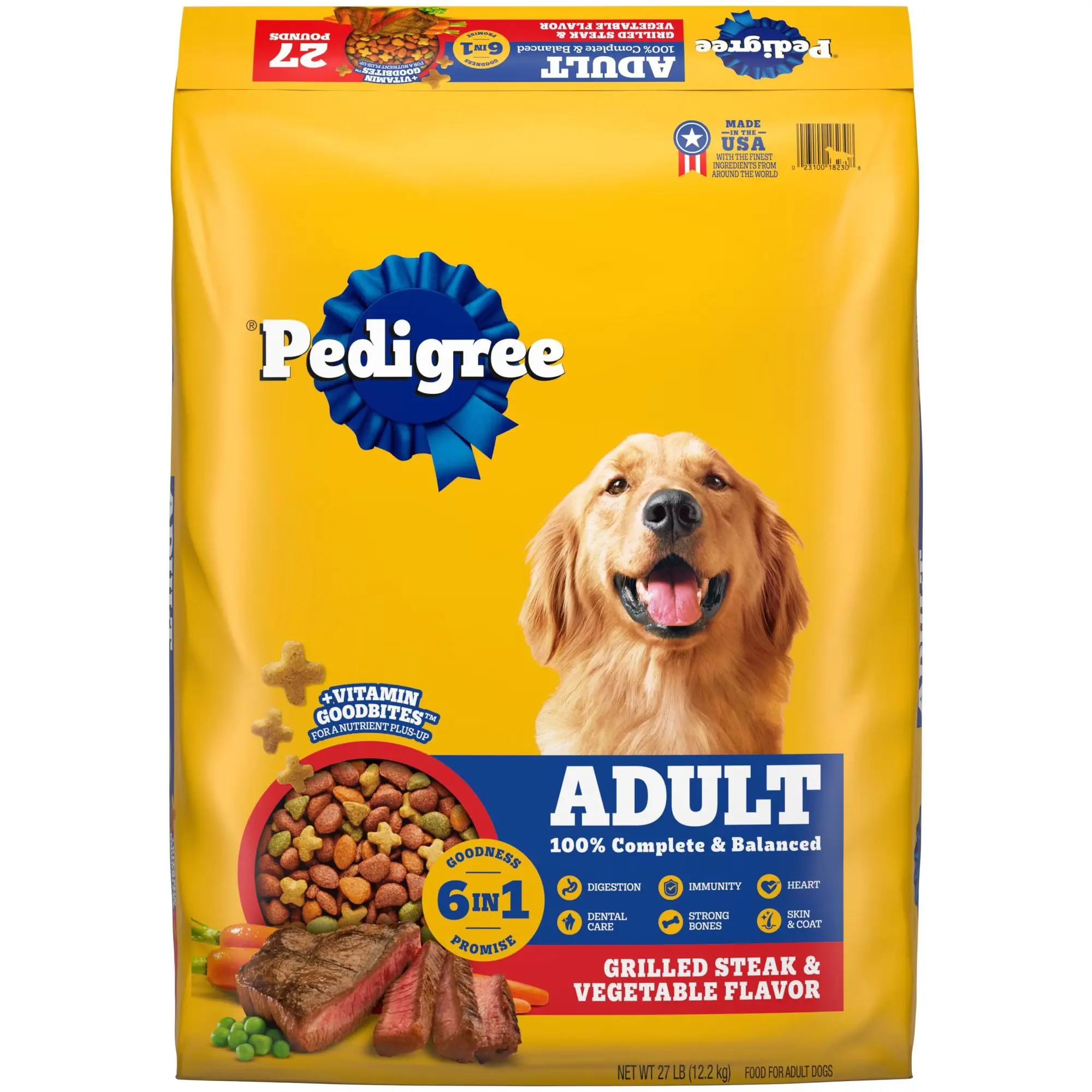 Pedigree High Protein Grilled Steak & Vegetable Flavor Adult Dry Dog Food, 40 lb Bag