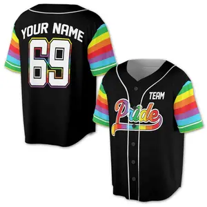 LGBT Pride Baseball Jersey Personalized Name & Number, Rainbow Sleeves #Baseball #USA #baseballjersey #tiktok #fashion #LGBTclothing