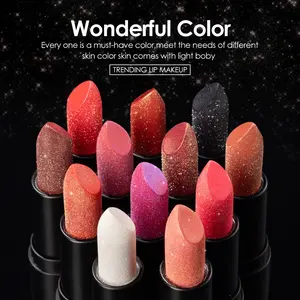 12 Color Shimmer Diamond Lipstick Set, Lipgloss, Long-Lasting Moisturizing Glossy Finish, High-Quality Makeup for All Skin Types, Hydrating