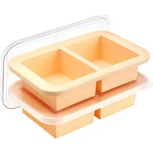 Super Ice Cube Tray 2 Cup X 2 Portions Big  Freezing Mold with Lid, for Soup&Meal, Prep  Leftovers Freezer Storage Container, 2Pack