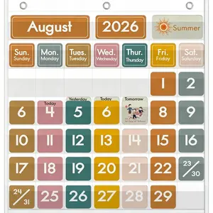 45 Pockets Boho Classroom Calendar for Kids Learning, Pocket Chart Calendar Decor with Special Educational Cards, Must Have Supplies for Teacher and Classroom