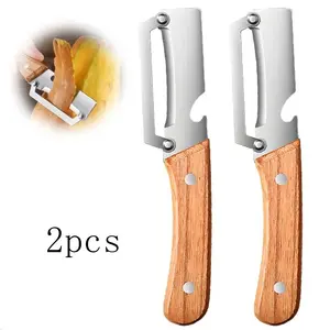 Multifunctional Kitchen Vegetable Peeler Set, Ultra Sharp Stainless Steel Blade, Wooden Handle, Bottle Opener, for Vegetables & Fruits (2 Pieces)