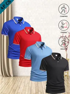 Men's Quick-Dry Polo Shirt Short Sleeve 4 Pack, Slim Fit Casual & Outdoor Functional, Moisture Wicking, Ideal for Commuting, Camping, Sports