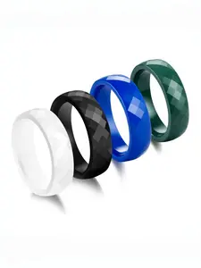 Minimalist 6mm Unisex Wedding Band Ceramic Ring for Men Women, Faceted Colorful Rings in Black White Blue Green Pink Purple, Scratch Resistant Hypoallergenic Jewelry, Comfort Fit, Ideal Gift for Her & Him, US Size 5-12