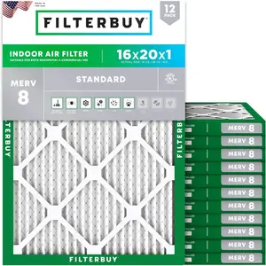 Filterbuy 16x20x1 Air Filter (12-Pack), Pleated MERV 8 Dust Defense HVAC AC Furnace Air Filters (Actual Size: 15.50 x 19.50 x 0.75 Inches)