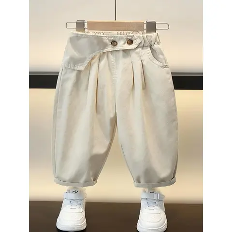 (New) Boys' Under 12 Casual Loose-Fit Thin Polyester Wide-Leg Long Length Pants Set - Toddler Summer Apparel, Dry Clean Option, Ideal for Outdoor Use, Gift Choice