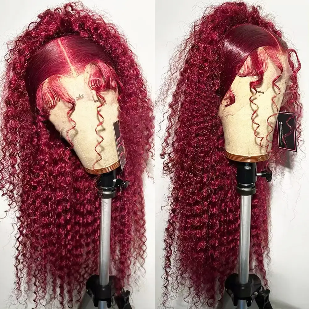 CORIIANA Burgundy 99J Deep Wave 13x6 HD Lace Frontal Wig Brazilian Red Colored Curly Wigs Human Hair For Women Pre Plucked 13x4 Wet An Wavy Human Hair Lace Front Wig 180%