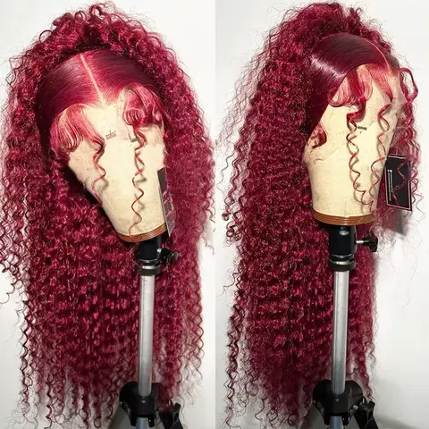 CORIIANA Burgundy 99J Deep Wave 13x6 HD Lace Frontal Wig Brazilian Red Colored Curly Wigs Human Hair For Women Pre Plucked 13x4 Wet An Wavy Human Hair Lace Front Wig 200%