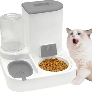 Cat Feeder and Water Dispenser, 2-In-1 Automatic Pet Water Bowl Set, Detachable Ceramic Food Bowl, Easy Clean, Suitable for Small Dogs Cats