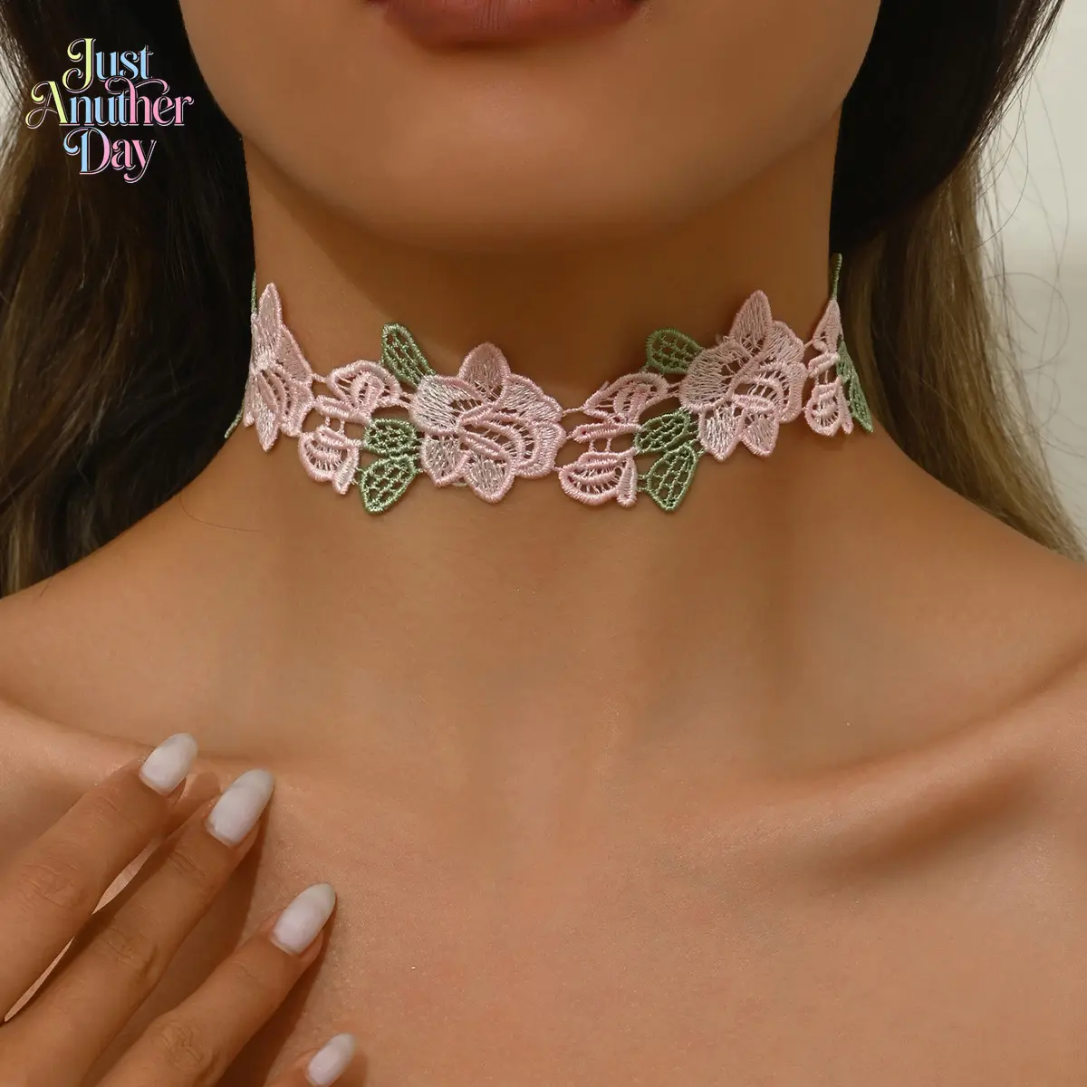 2-Pack Pastel Rainbow Lace Choker Set, Delicate Floral & Butterfly Necklaces, Unique Hollow-Out Design Necklaces for Bohemian & Fairycore Style