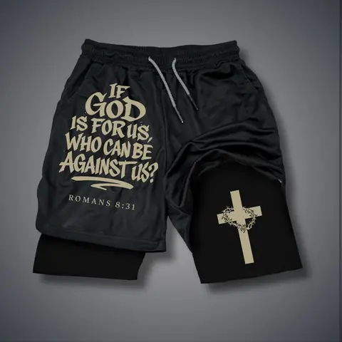 Christian Clothing Double-Layer Sports Shorts Graphic Shorts Black Shorts Camo Shorts Streetwear Shorts Men Outfits Men Short Shorts Vacation Outfits Shorts