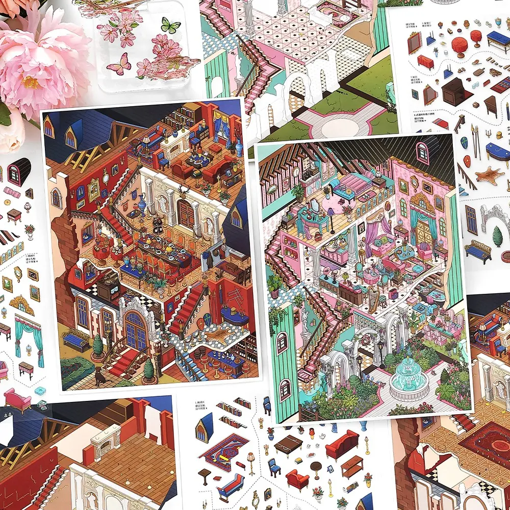 My Little House Series Castle Dinner Salon Decoration Material, Hand Account Stationery Scrapbooking Wall Multi-Scene Decorative Stickers