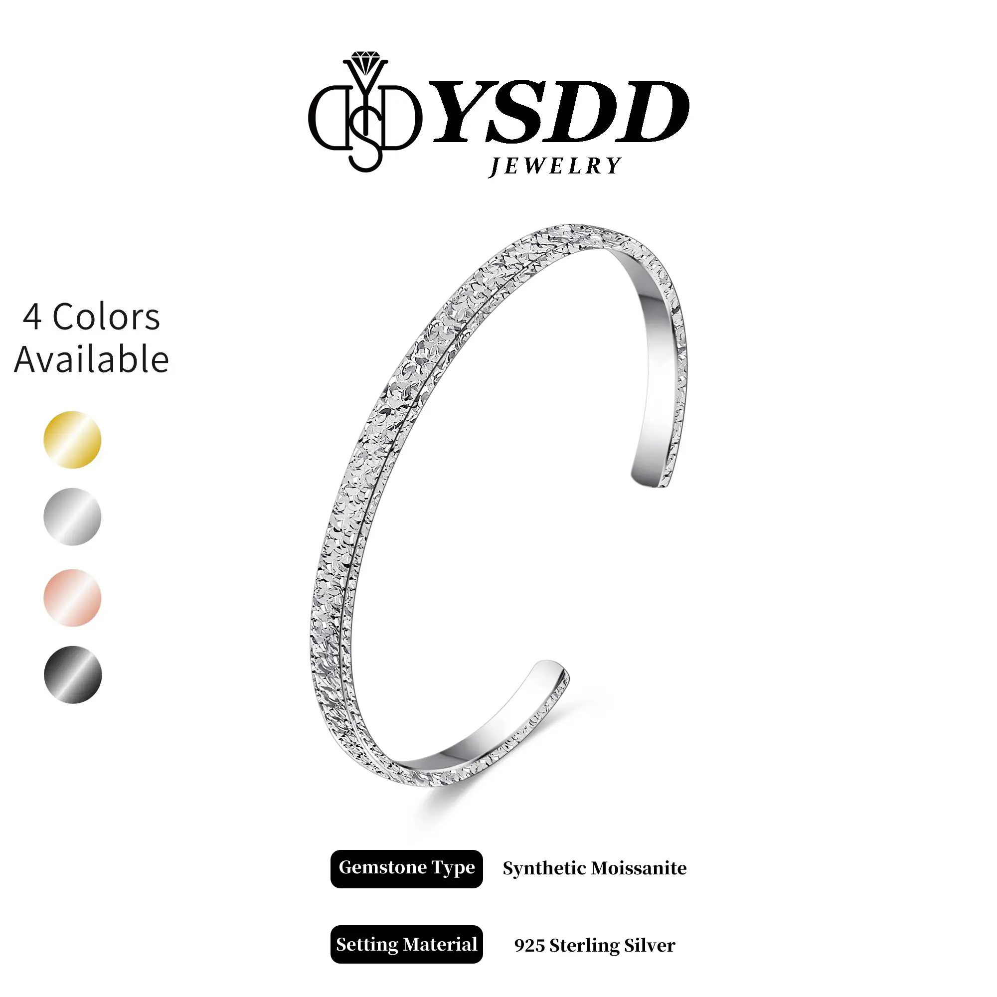 【12.8 Bling Bling Bangle】CNC Shiny Plain Bangles in 925 Sterling Silver Black/Rose Gold/Yellow Gold/Silver 5.5''-7.5'' Exquisite Bracelet Pretty Bracelet
