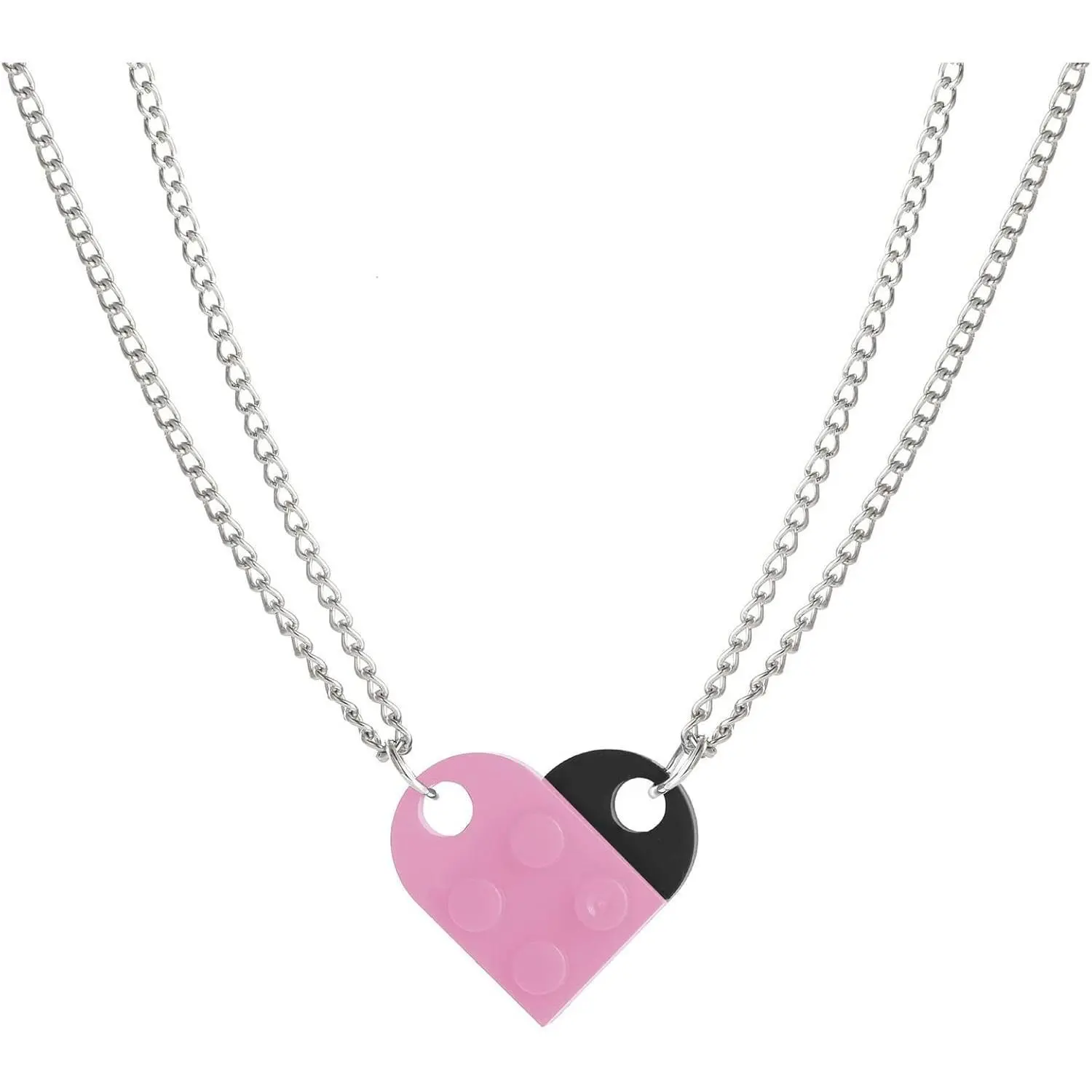 Heart Shaped Brick Necklace for Couples Friends Besties, Heart Pendant 2 counts Brick Pendants Compatible with Lego Elements for Women Men Memorial Jewelry