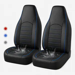AUTOYOUTH Black & Blue PU Leather High Back Front Car Seat Covers, Waterproof, Anti-Slip, Airbag-Safe Car Accessories, Universal Fit for Most Cars, SUVs, Trucks, Easy to Install, Car Interior Accessories