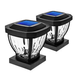 Home Zone Security ELI0961V 2 Pack Solar Post Cap Lights, Decorative Glass LED 4x4 Post, Weather Resistant, Black