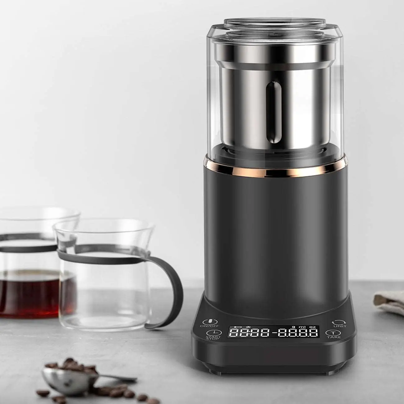 Hakka Electric Coffee Grinder with Built-in Scale, Blade Coffee Bean and Spice Grinder for Herbs, Nuts and Seeds