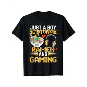 Just Boy Who Loves Ramen and Gaming Headphones Fun Gamer Boy T-Shirt for Boys Soft Fabric, Breathable, Comfortable Short Sleeve Tees Perfect for Boys Sweatshirt, Hoodie, Comfort Colors