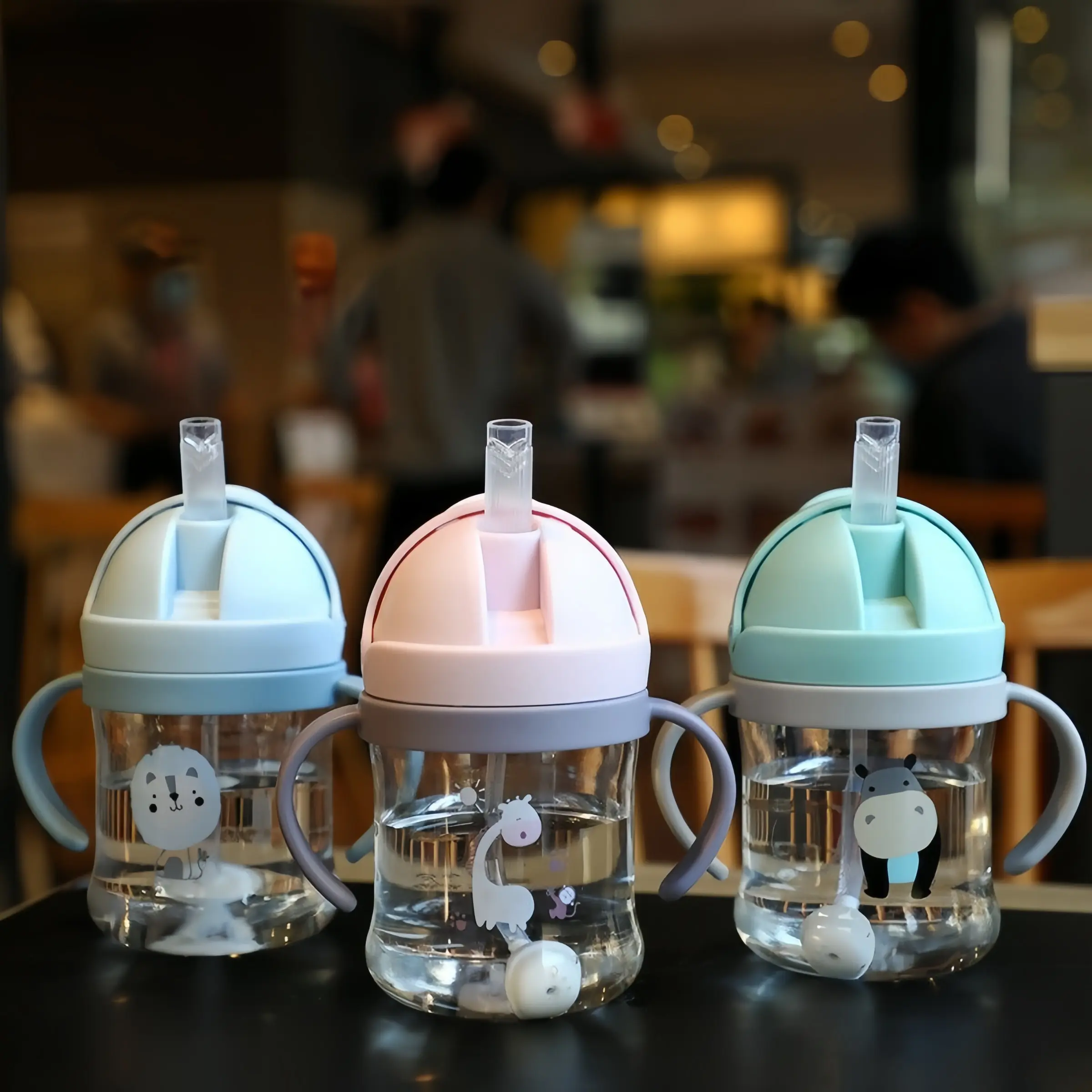 3 Piece Set 250ML Cartoon Kids Sippy Cup, Leak-Proof Straw Cup with Handle, Baby Training Water Bottle, Portable Outdoor Drinkware, Birthday Gift, Toddler Sippy Cups, Leakproof Sippy Cup