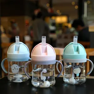3 Piece Set 250ML Cartoon Kids Sippy Cup, Leak-Proof Straw Cup with Handle, Baby Training Water Bottle, Portable Outdoor Drinkware, Birthday Gift