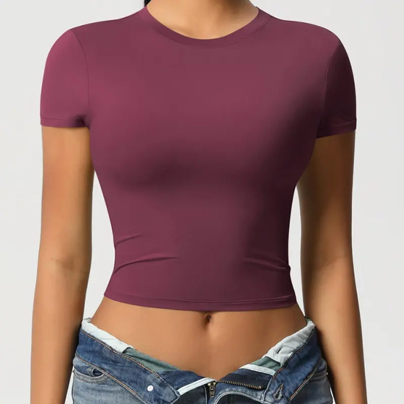 Women's Solid Short Sleeve Sports Tee, Quick Drying Breathable T-shirt for Gym Workout Running, Ladies Sportswear for All Seasons, Breathable Workout Tops, Fitness Top