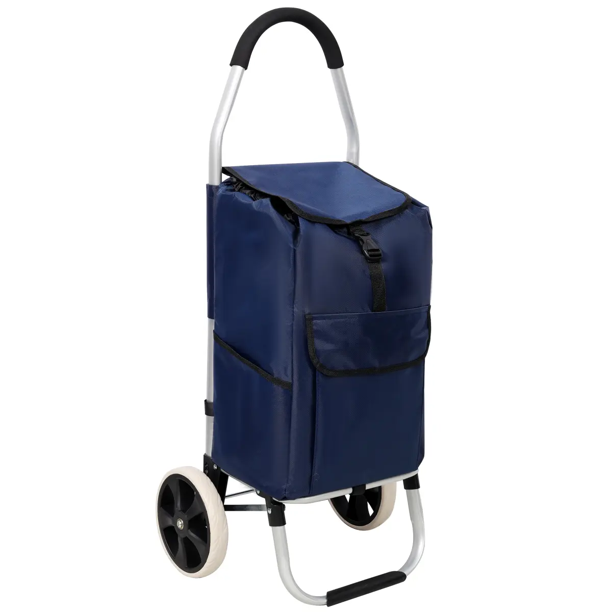Lightweight Foldable Aluminum Portable Shopping Trolley - 40L Waterproof Oxford Cloth Detachable Bag, 1 Front Pocket, 2 Side Pockets, Velcro, Drawstring, 40Kg Capacity, Easy to Pull, Grocery Cart, Collapsible Cart, Multifunctional Foldable Shopping Bags