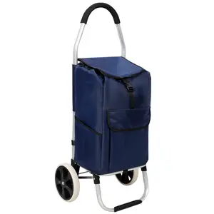 Foldable Shopping Trolley, 17.3x14.3x40.5 In, Lightweight Aluminium Frame, 40L Waterproof Oxford Bag, 40kg Capacity, Portable Grocery Cart with Wheels