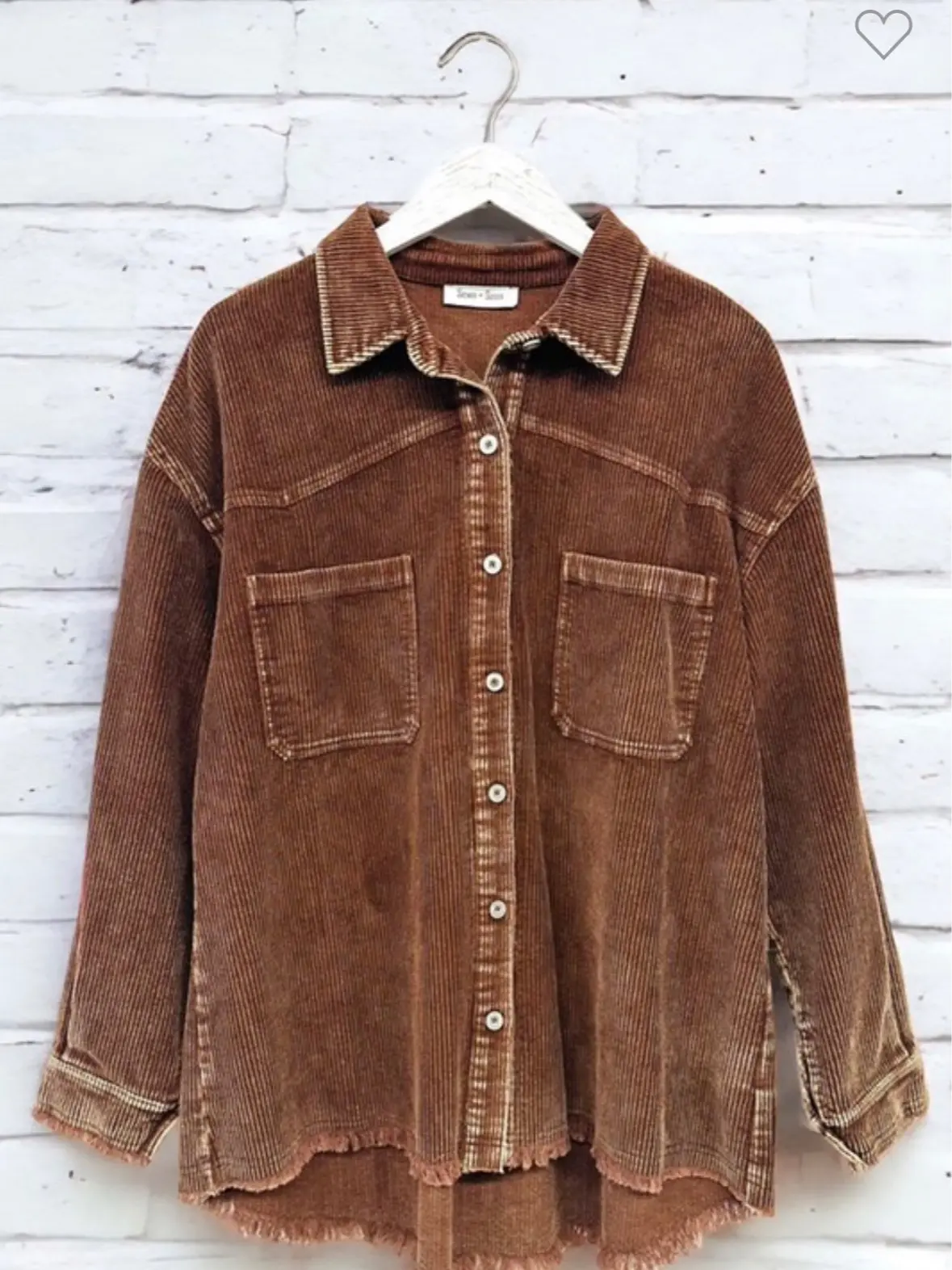 Chase Oversized Corduroy Button Up Jacket, With Frayed Hems, and Pockets