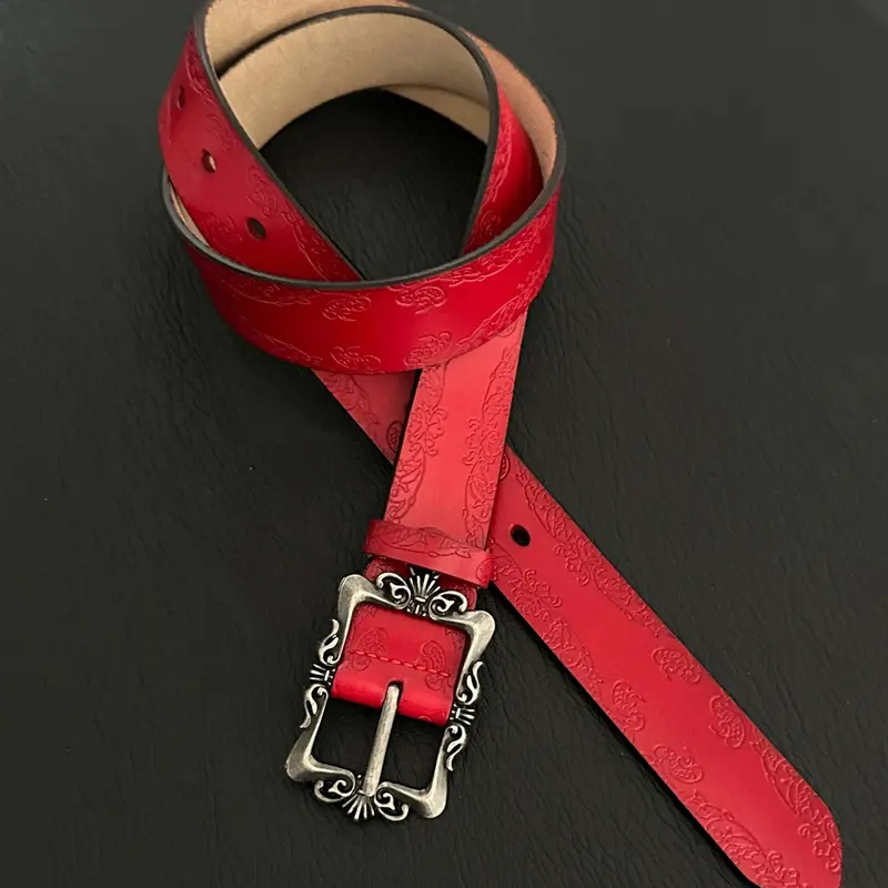 White / Black / Red Palace-style Embossed Belt, Elegant Style Fashion Accessory, Graceful Leather Belt, Exquisite Belt, Young Master Runway Look, Premium Texture, Unisex for Both Men and Women, Stylish Belts