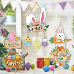 Easter Creative Bunny Egg Party Decorations, Welcome Sign Door Hanging Set, Easter Door Decoration Three-Piece Set, Party Decoration Supplies