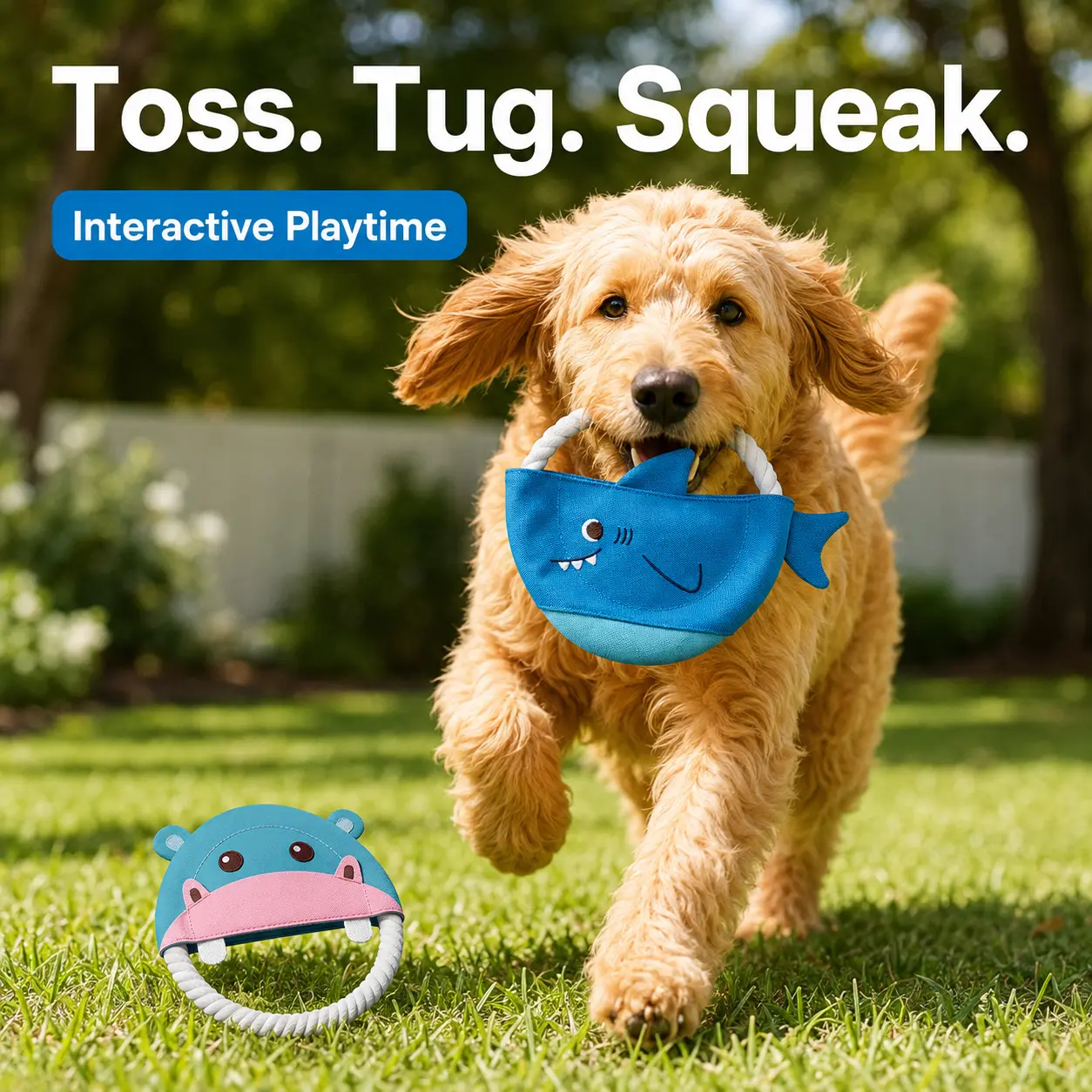 Flying Disc , Squeeze-to-Squeak Canvas Frisbee with Cotton Rope Ring, Shark & Hippo Pet  for Small  Bite Resistant doggood duck puppy  pit squeaky   balloon newspaper Inflatable Dog